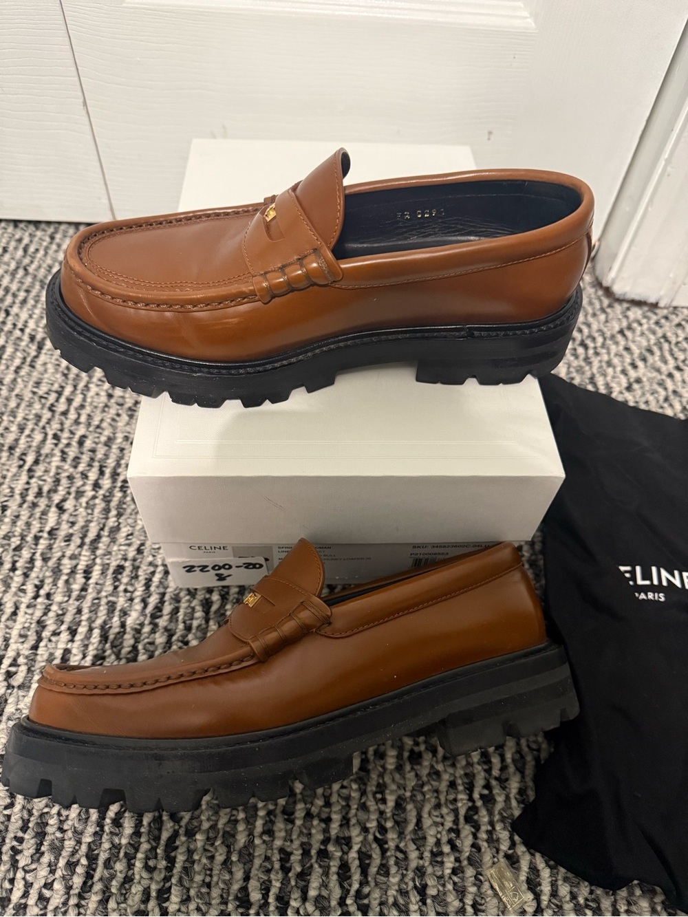 Celine Tan Leather Penny Loafers with Gold Thriomphe size 38 US 8 w/receipt - Picture 8 of 13